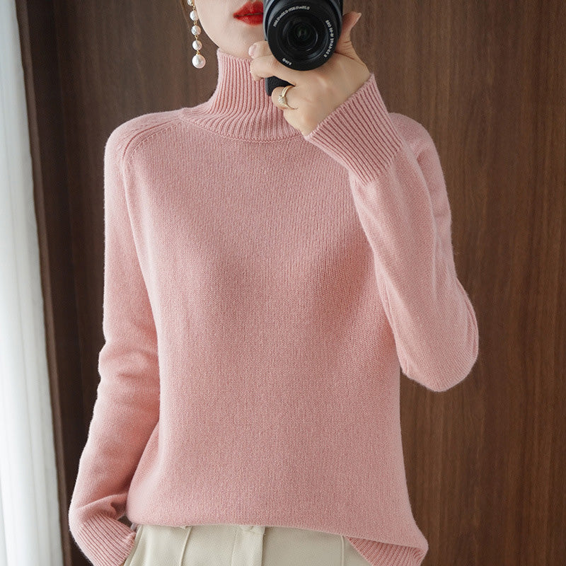 Pull en tricot à col roulé uni pour femmes