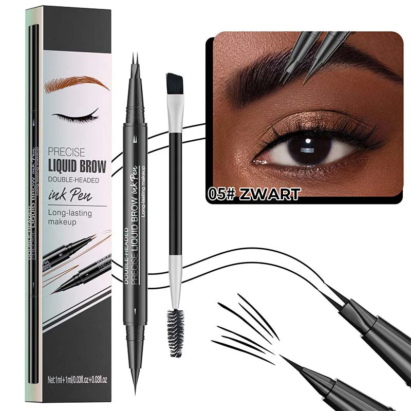 2-in-1 Dual-Ended Wenkbrauwpotlood met Micro-Vork-Tip Applicator en Precieze Borstel-Tip