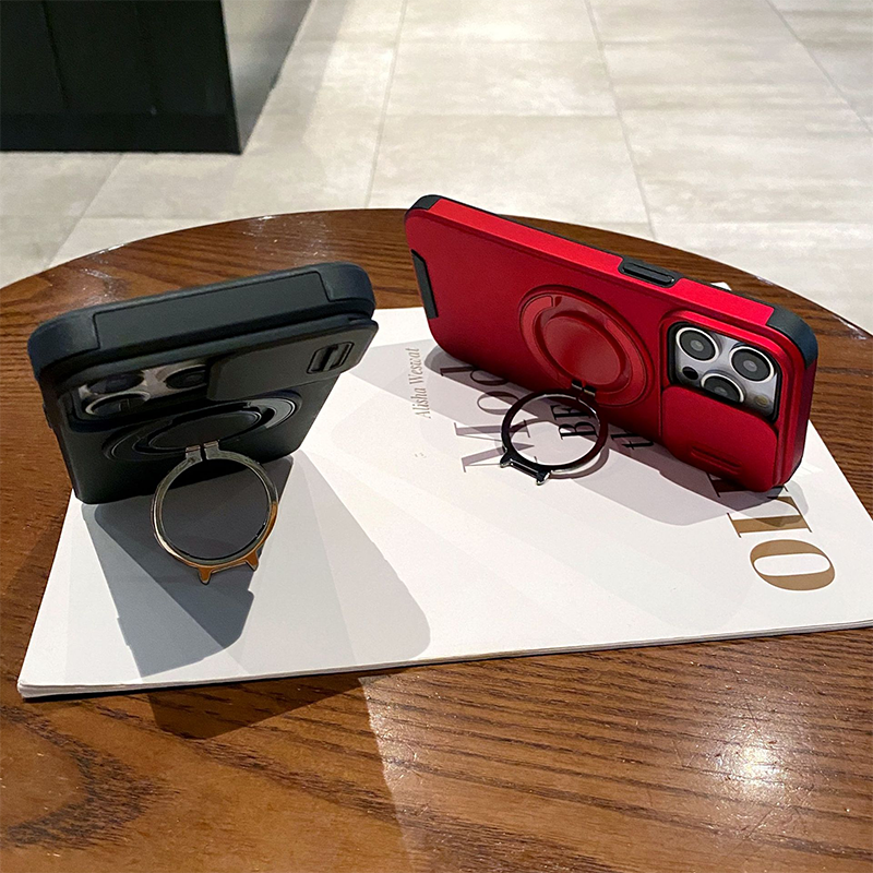 Robuuste telefoonhoes met ingebouwde ringstandaard en camerahoes
