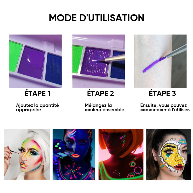Palette de maquillage fluorescente hydrosoluble