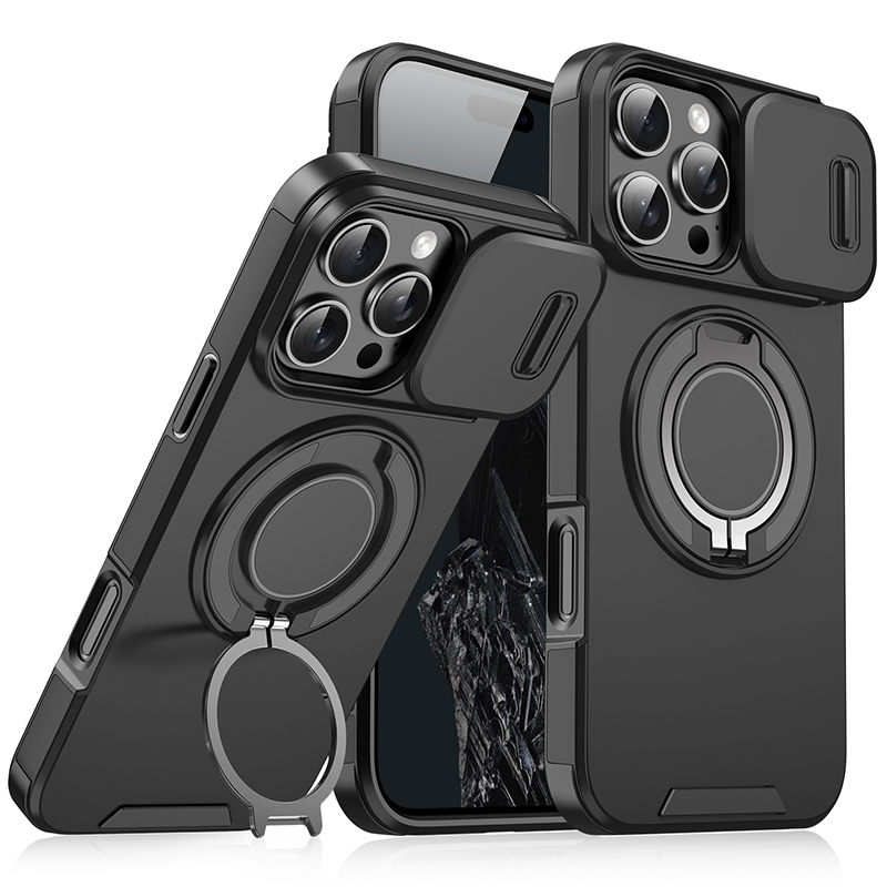 Robuuste telefoonhoes met ingebouwde ringstandaard en camerahoes