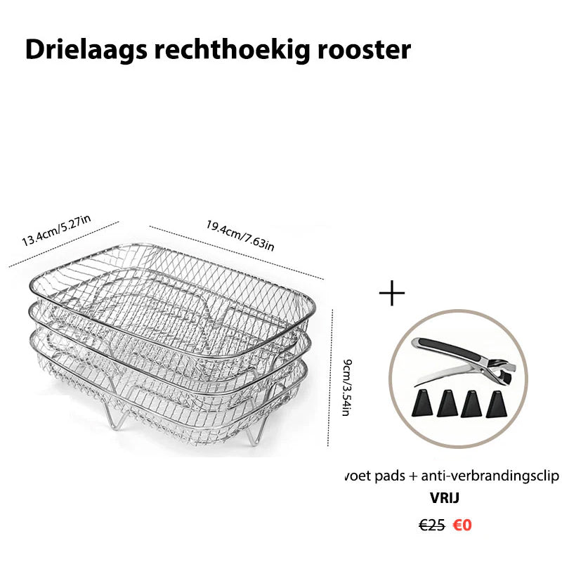 3-laags stapelbare airfryer rooster