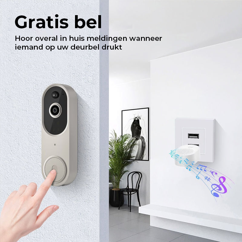 Draadloze slimme deurbelcamera – Buitenbewaking met HD-nachtzicht