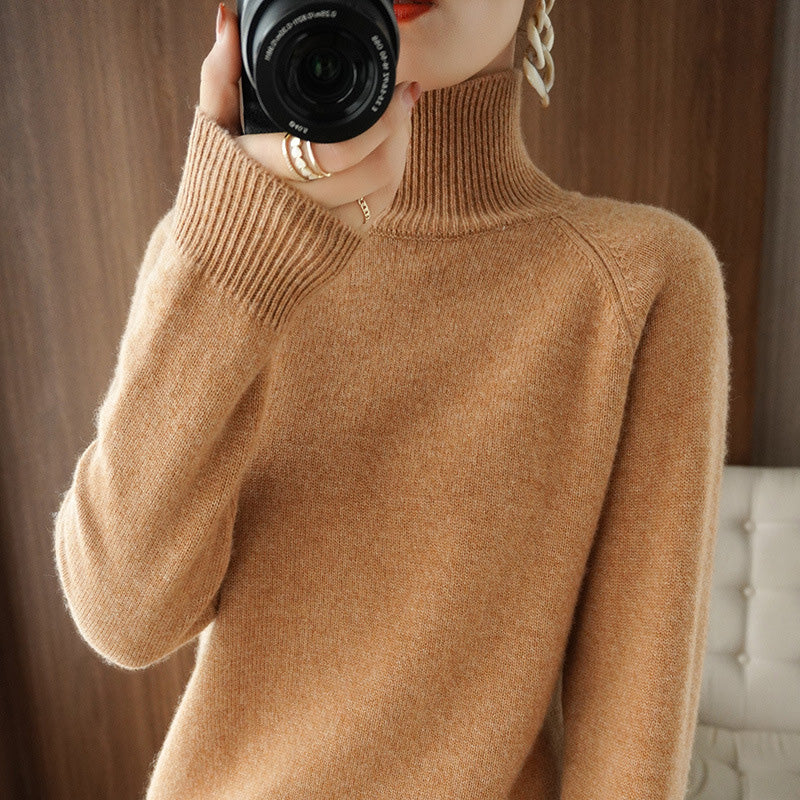 Pull en tricot à col roulé uni pour femmes