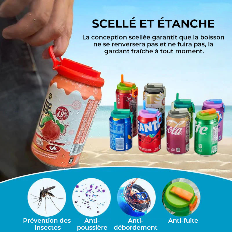 Couvercle pour canette de soda paille
