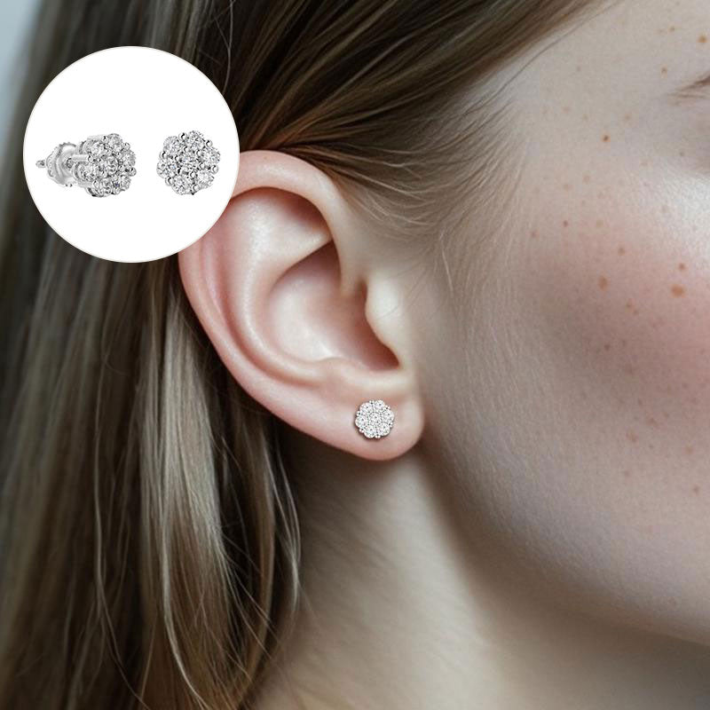 Diamanten Bloem Oorbellen-Paar