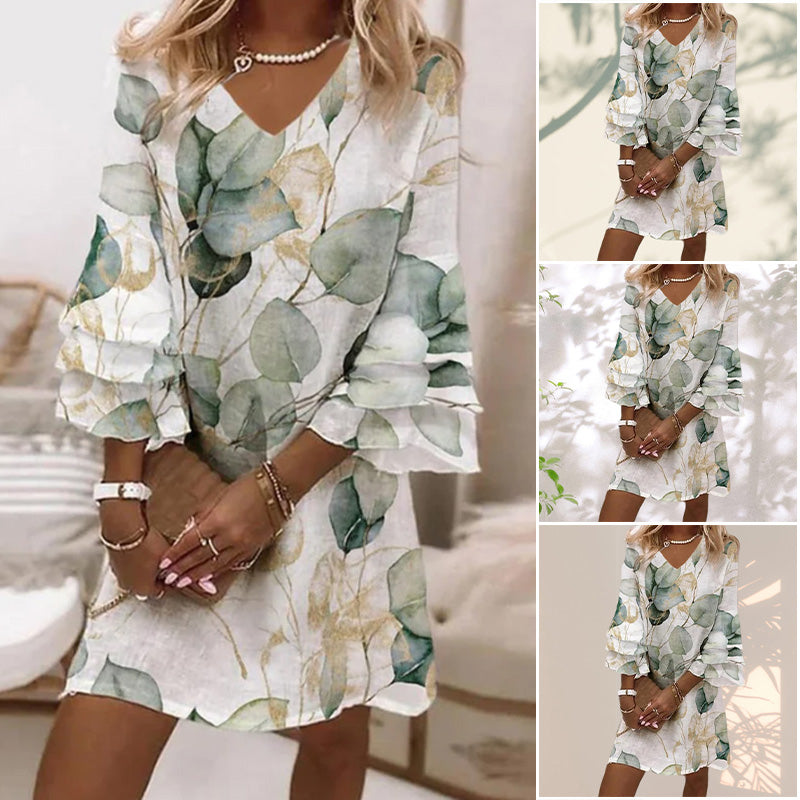 Robe Verte à Manches Moyennes