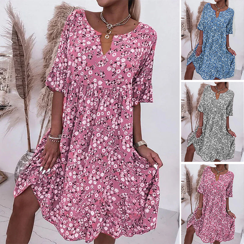Robe à Demi-manches à Imprimé Floral