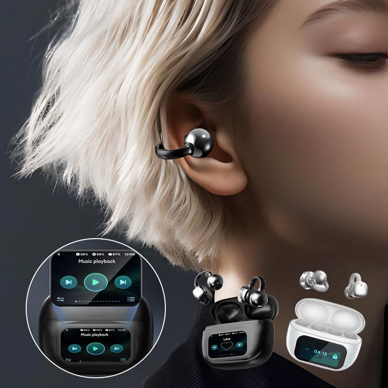 Clip-On Ear LCD Full Color Touchscreen Audio Draadloze Hoofdtelefoon