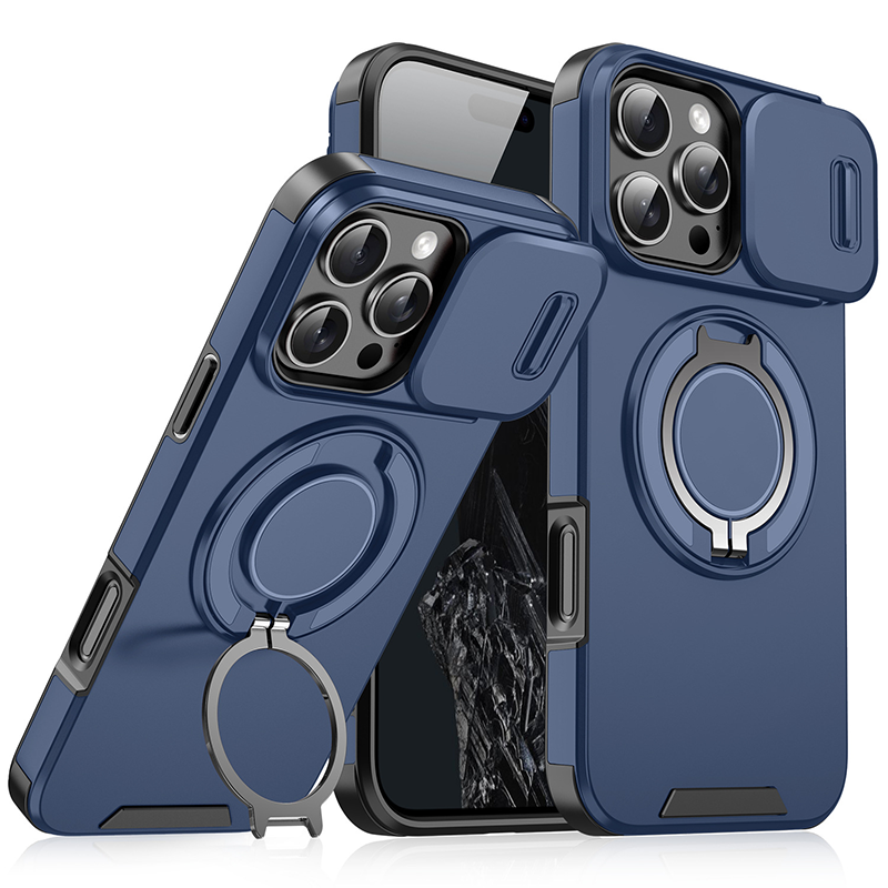 Robuuste telefoonhoes met ingebouwde ringstandaard en camerahoes
