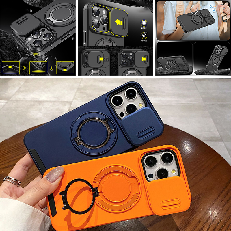 Robuuste telefoonhoes met ingebouwde ringstandaard en camerahoes