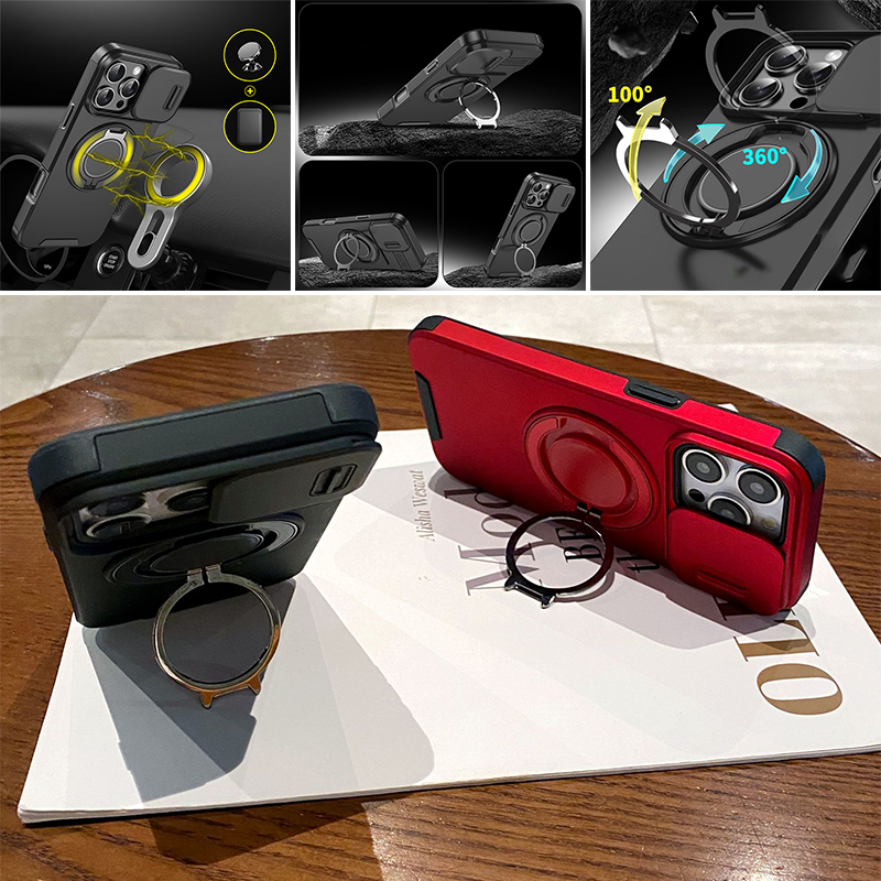 Robuuste telefoonhoes met ingebouwde ringstandaard en camerahoes