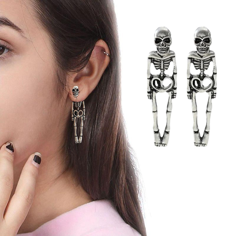 Boucles d'oreilles punk exagérées squelette fantomatique
