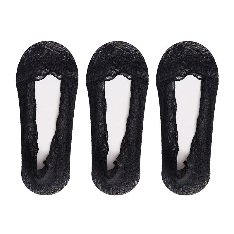 【3 paires】 Chaussettes invisibles en dentelle pour femme