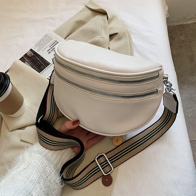 Sac de poitrine à bandoulière solide en cuir multi-poches pour femmes