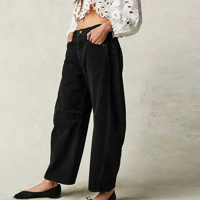 Pantalon large taille mi-haute en denim