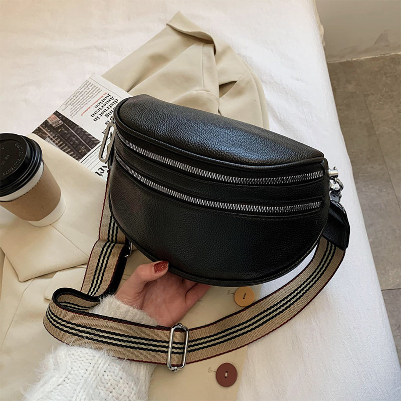 Sac de poitrine à bandoulière solide en cuir multi-poches pour femmes