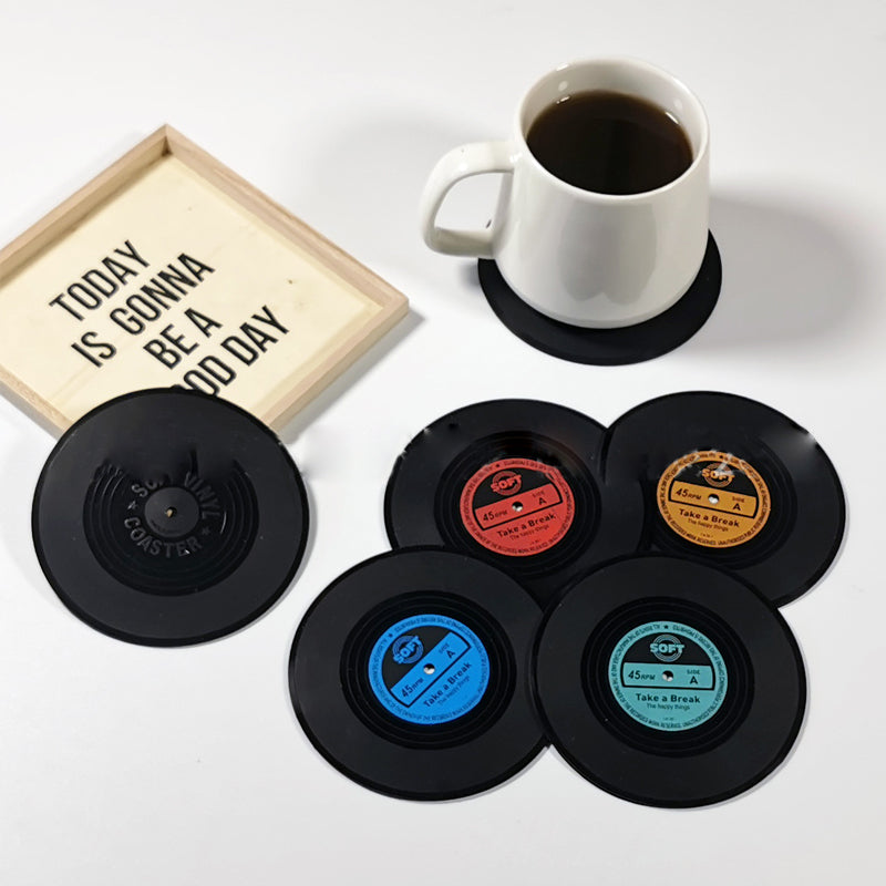 Dessous de verre en vinyle avec support de lecteur de vinyle rétro
