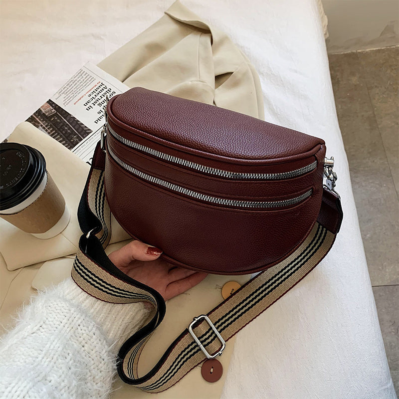 Sac de poitrine à bandoulière solide en cuir multi-poches pour femmes