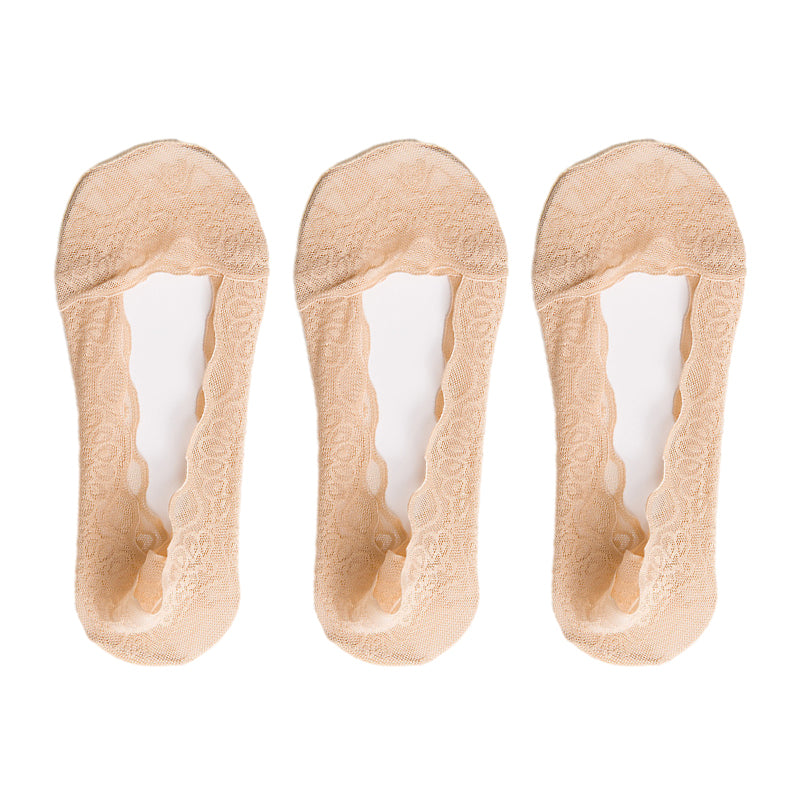 【3 paires】 Chaussettes invisibles en dentelle pour femme