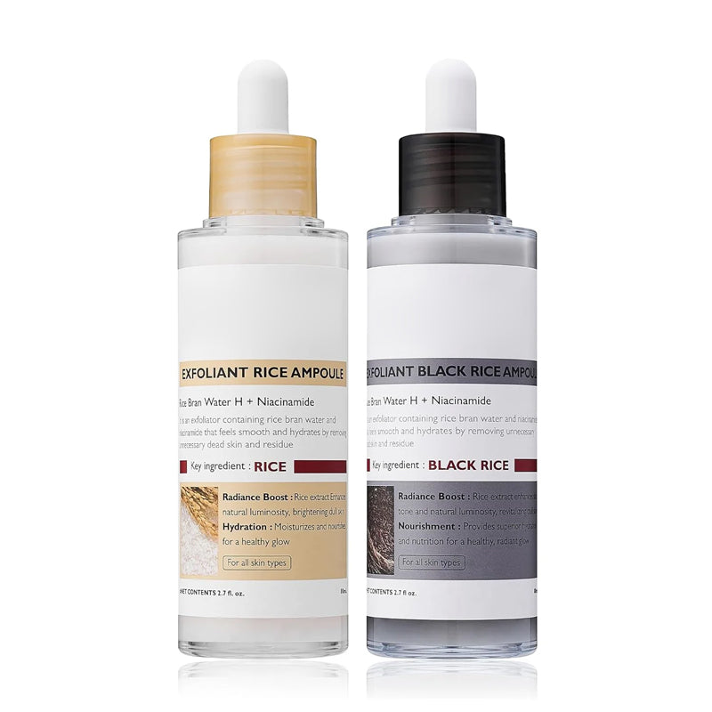 Gloeiende rijstampul set van twee - Serums voor verheldering, exfoliatie en hydratatie