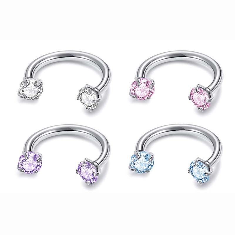 Zirkonia Paardenschoenring met Geschroefde Edelstenen voor Piercings