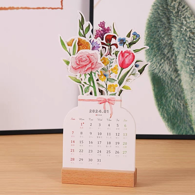 Calendrier de bureau 2024 avec cadre en bois