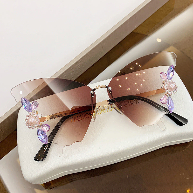 Chic Lunettes de soleil papillon diamant