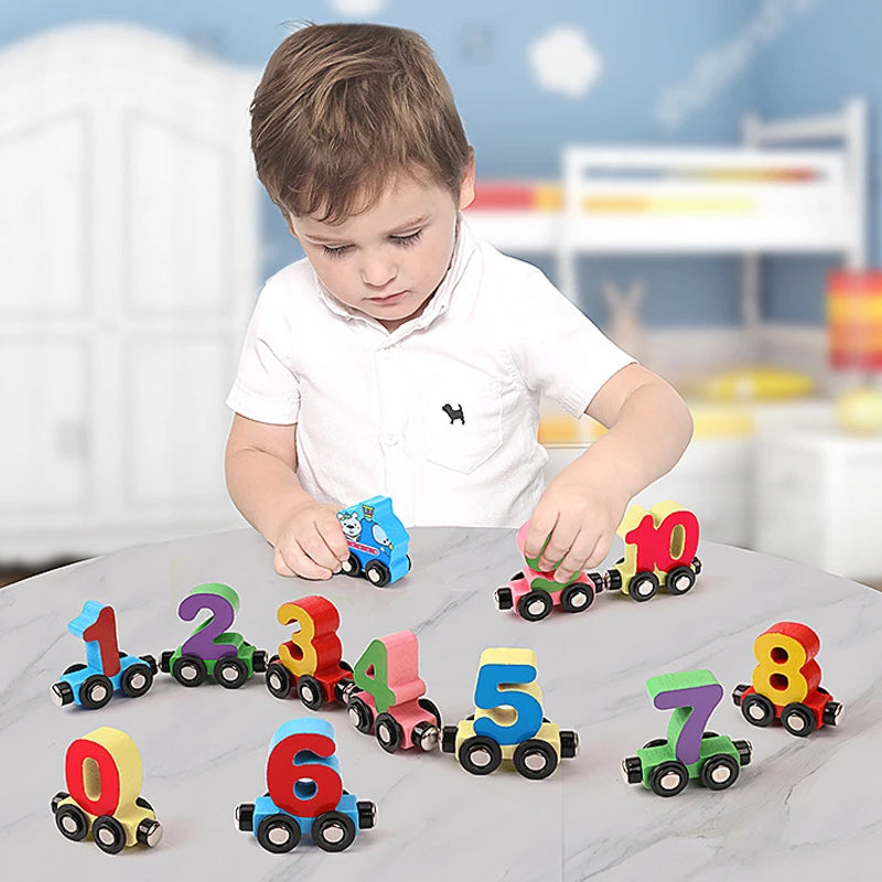 Digitale magnetische treinpuzzel met houten speelgoedauto