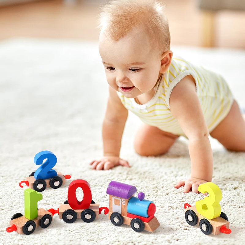 Digitale magnetische treinpuzzel met houten speelgoedauto