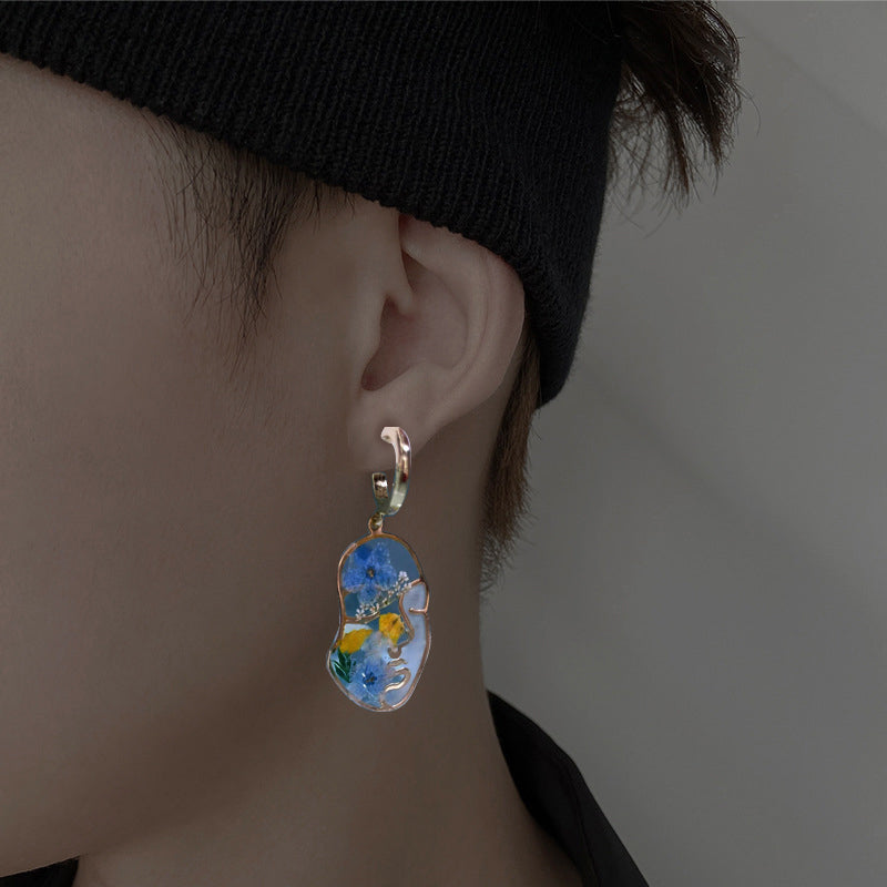 Boucles d'Oreilles Fleurs Pressées - Visage abstrait ne m'oublie pas fleur