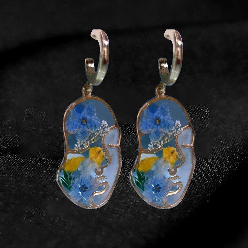 Boucles d'Oreilles Fleurs Pressées - Visage abstrait ne m'oublie pas fleur