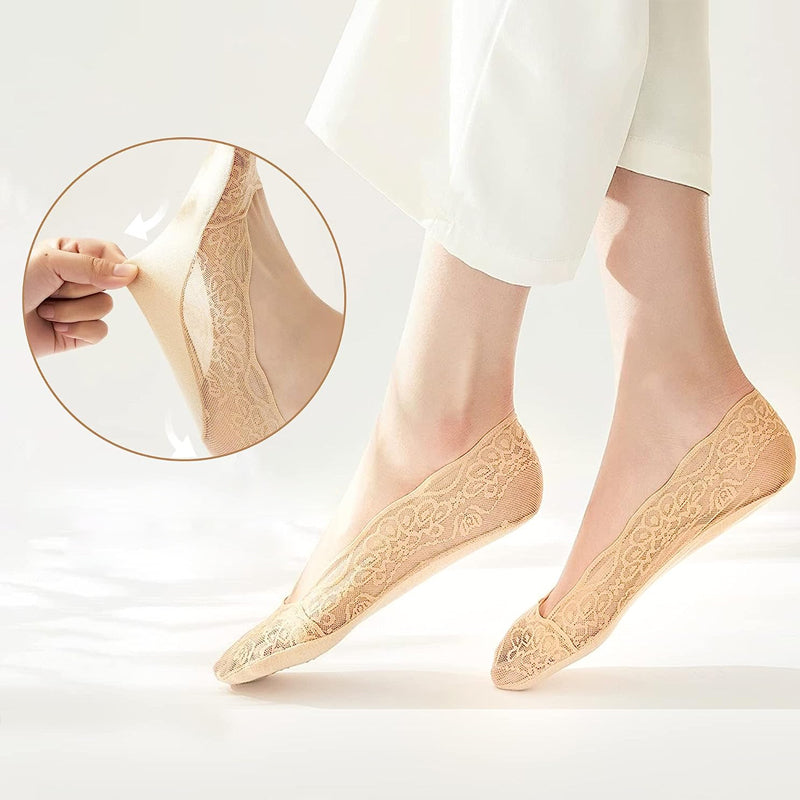 【3 paires】 Chaussettes invisibles en dentelle pour femme