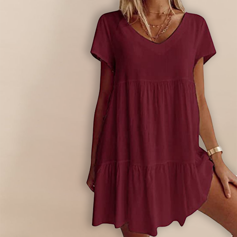 Robe Décontractée à Manches Courtes et Décolleté en V