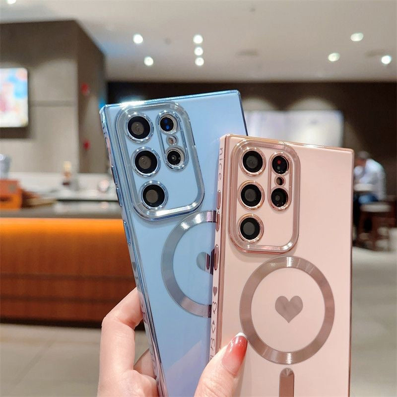 Coque de téléphone magnétique plaquée coeur d'amour pour Samsung