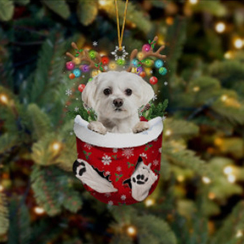 Ornement de Chien Mignon en Forme de Chaussette de Noël