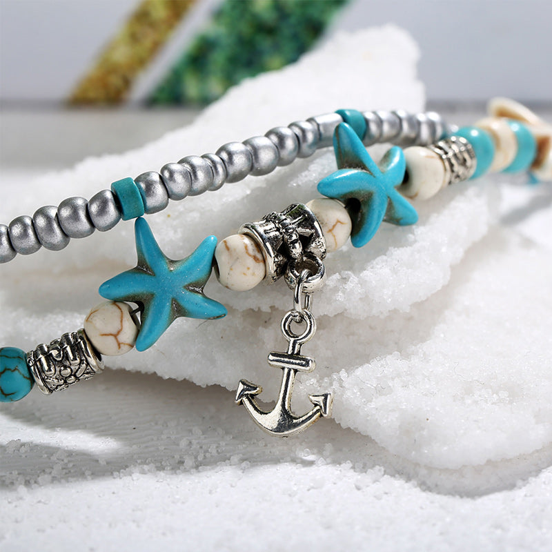 Tortue de Mer Bracelet de Cheville Étoile de Mer Turquoise