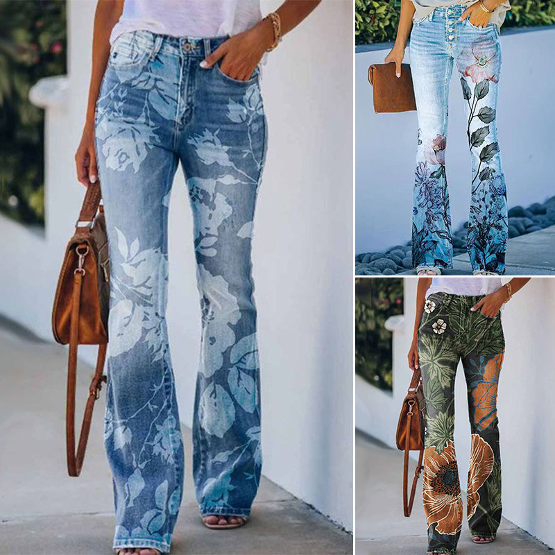 Pantalon femme skinny décontracté à motif fleuri