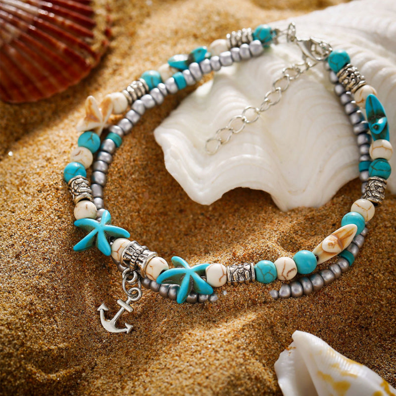 Tortue de Mer Bracelet de Cheville Étoile de Mer Turquoise