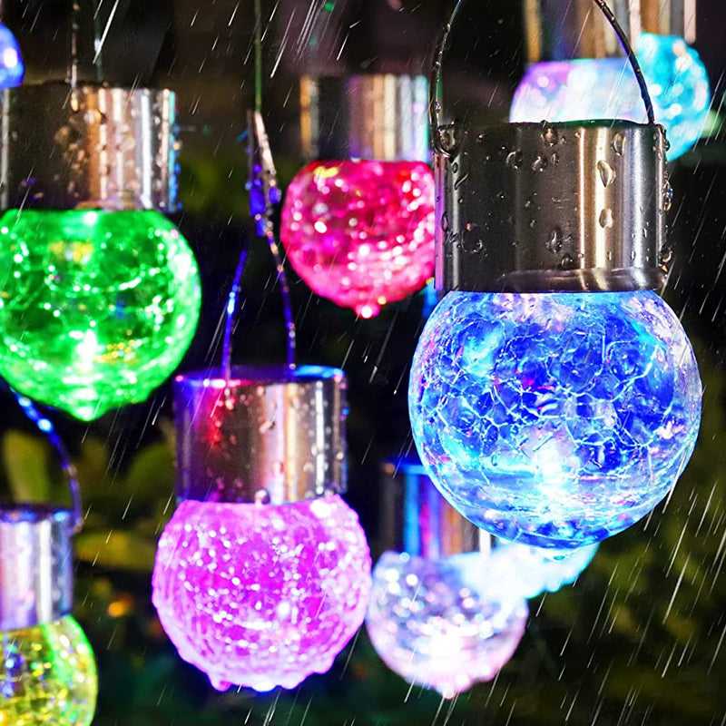 Lampes solaires suspendues en verre craquelé multicolore
