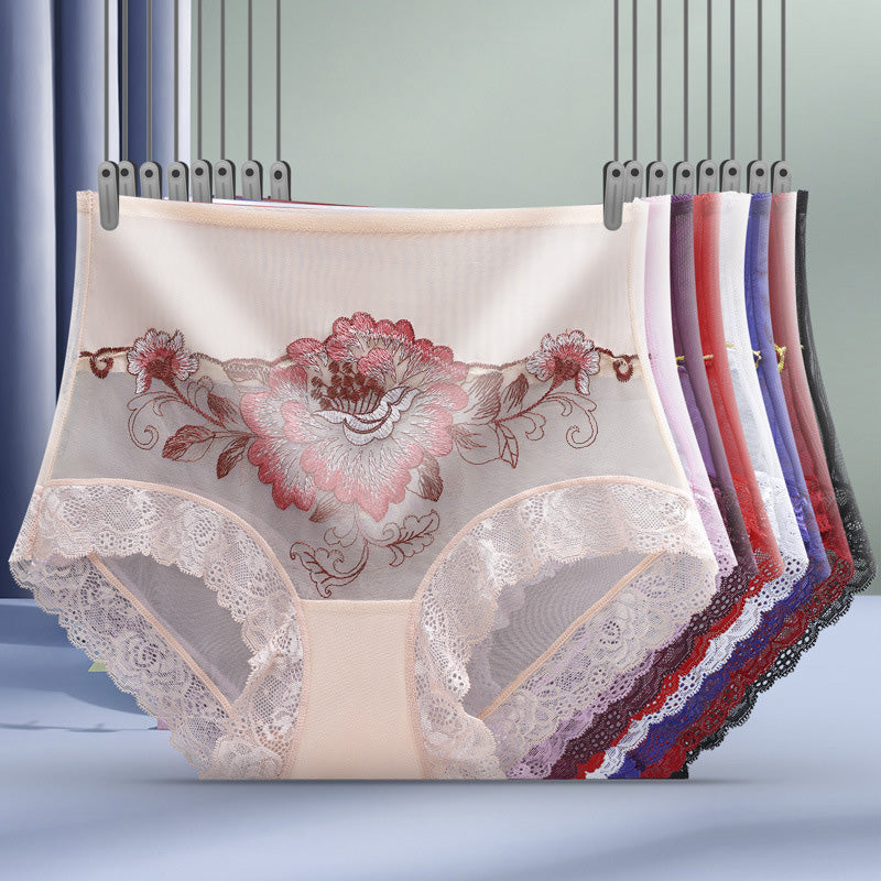 Culotte brodée en dentelle taille haute