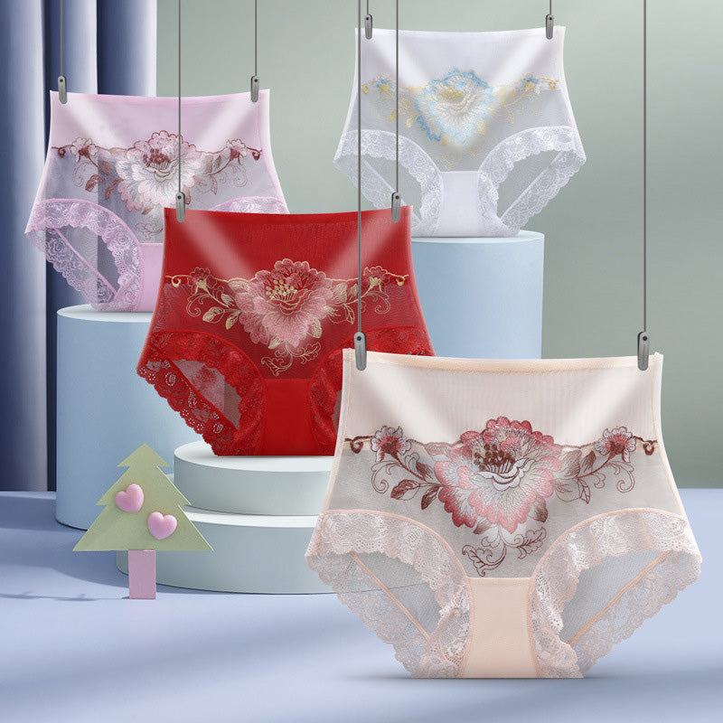 Culotte brodée en dentelle taille haute