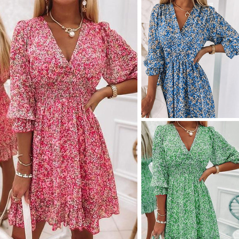 Chicadeau Robe fleurie taille mi-haute à manches bouffantes