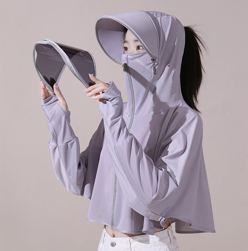 Veste coupe-vent à capuche en soie glacée avec protection UV
