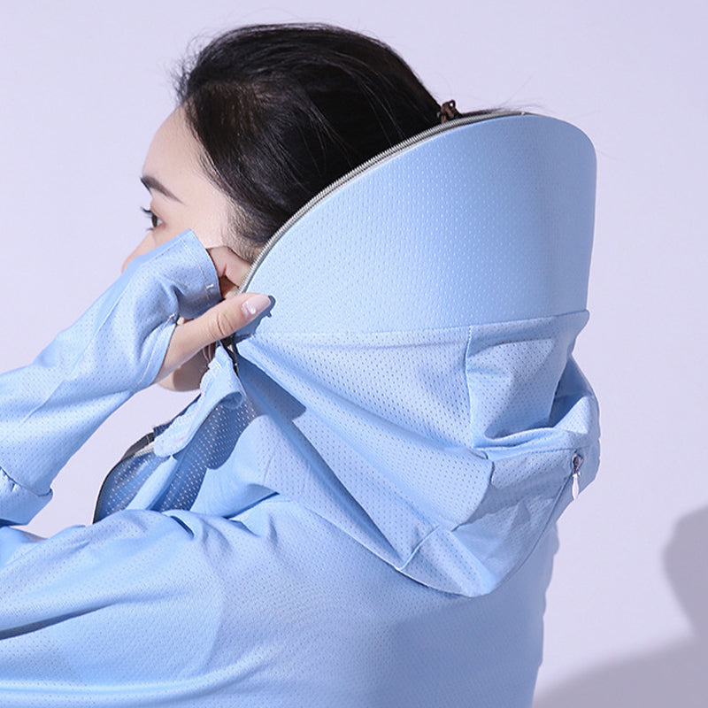 Veste coupe-vent à capuche en soie glacée avec protection UV