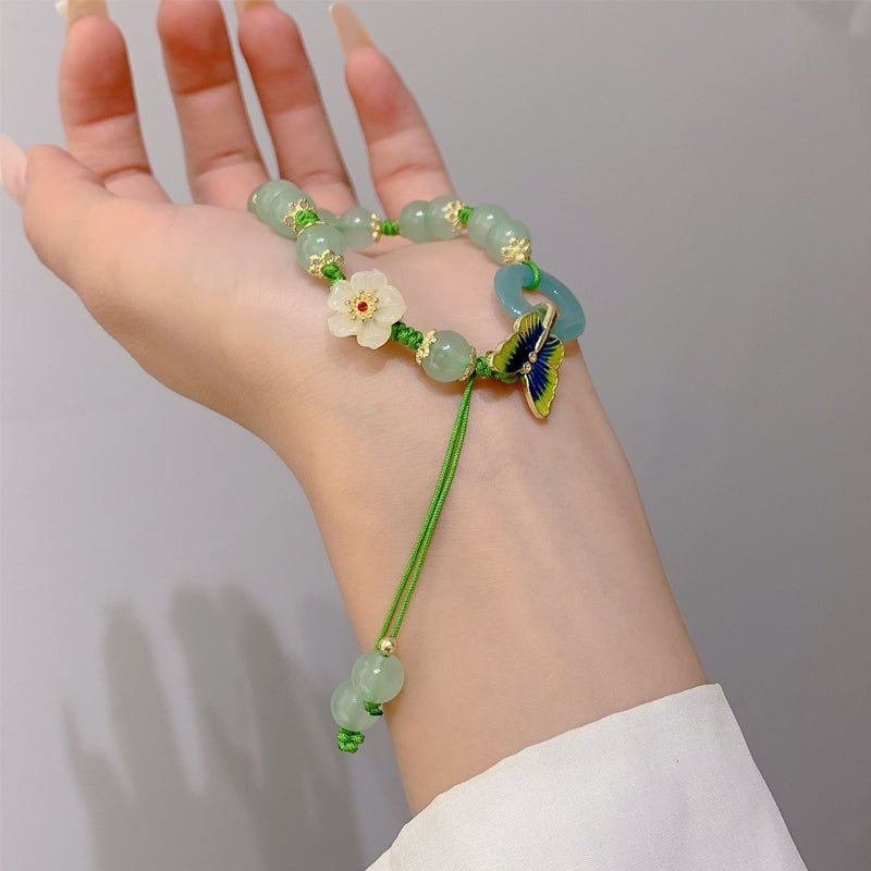 Bracelet en Forme de Papillon en Pierre Émeraude Naturelle