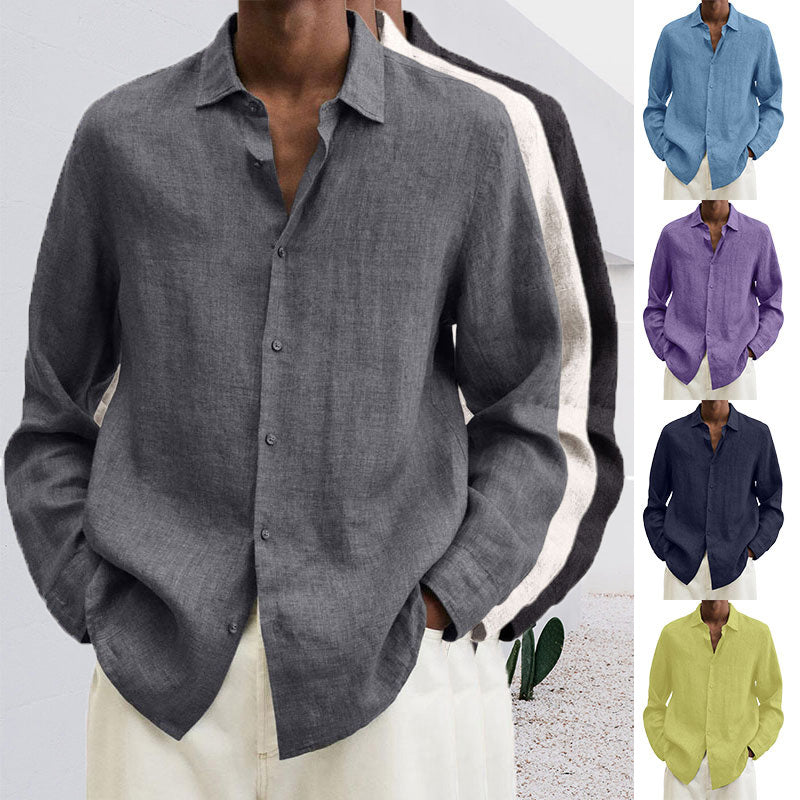 Chemise à manches longues en lin pour hommes