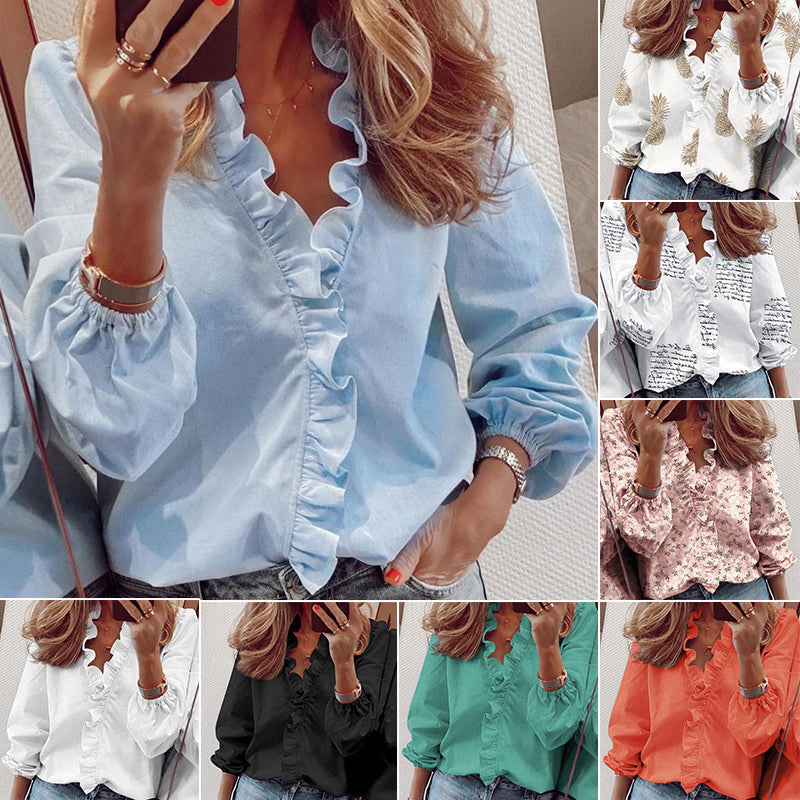 Chemise à volants pour femmes à manches longues