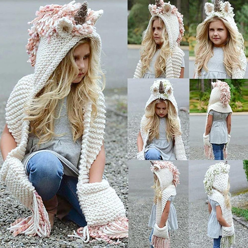Bonnet Écharpe en Tricot en Forme de  Licorne
