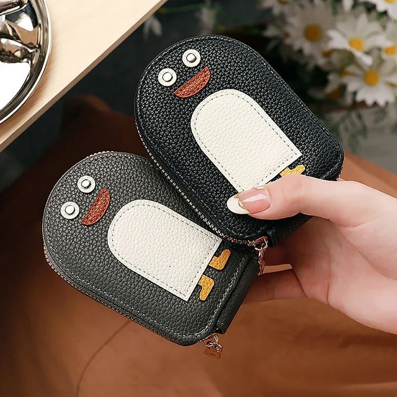 Porte-monnaie en PU pour carte de crédit et pingouins mignons